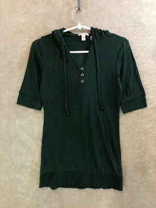Esprit Casual Hooded T-Shirt Top Size XS Womens Green Short Sleeve Button Up - Picture 1 of 9