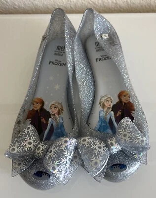 Zapatos MELISSA Mini Mel Disney Frozen Niñas Punta abierta Plata Brillante Jalea Talla 4 Foto 1 de 4