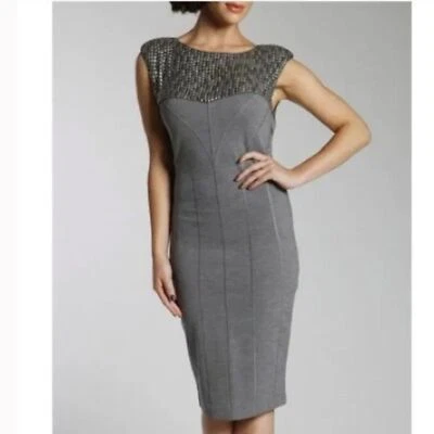 Ted Baker London Lamu Studded Wool Midi Dress Gray US Sz 4 - Image 1 of 4