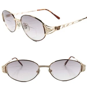 Designer Fashion Gold Oval Tinted Lens Womens Bifocal 2.00 Reading Sun Glasses - Picture 1 of 4