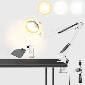LED Magnifying Lamp, Adjustable 10X Magnifier Desk Lamp with 3 Colors Swivel Arm - Picture 1 of 7