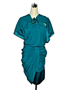 VIONNET NEW $2780 NWT 38 ITALY 4 6 S CREPE SATIN EMERALD SILK MINI RUCHED DRESS - Picture 1 of 11