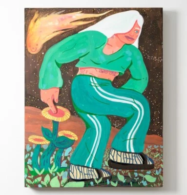 Flowers at Night. Original Painting, gouache and acrylic on wood. NeoFolk Foto 1 de 4