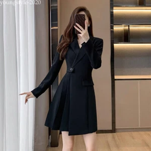 Heißes koreanisches Damen Minikleid Plissee Langarm Business Arbeitskleidung Abend - Bild 1 von 8