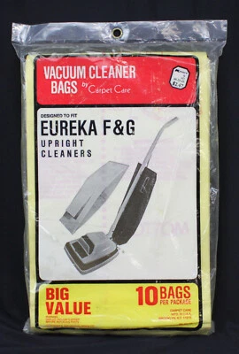 10 Vtg Eureka F G Vacuum Cleaner Bags Upright Carpet Care Sealed Pkg 1985 New - Image 1 of 4