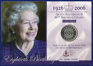 Tristan da Cunha 2006 QEII 80th Birthday Crown, TDC Five Pounds (Ref. t5837) - Picture 1 of 4
