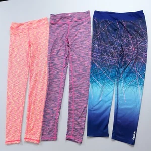 90 Degree by Reflex LOT 2 Youth Girls Leggings Large 12 pink purple + Reebok EUC - Picture 1 of 10
