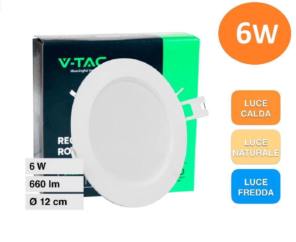 Mini Pannello LED 6W 660lm 4000K Ø120mm Incasso Rotondo - V-TAC