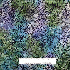 Malam Batik Fabric - Paisley on Green Blue Purple - RJR Jinny Beyer YARD - Picture 1 of 1