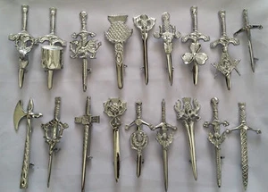 Scottish Kit Pins Various Design Chrome Finish 4" Highland Celtic Pin Brooch - Picture 1 of 21