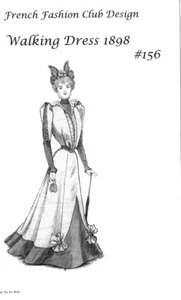 Vestido para caminar de moda francesa patrón 1898 #156 para muñeca. - Imagen 1 de 1