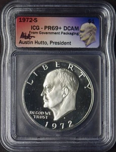 1972-S Eisenhower Silver Dollar ICG PR69+ DCAM Austin Hutto Signed ✪COINGIANTS✪ - Bild 1 von 2