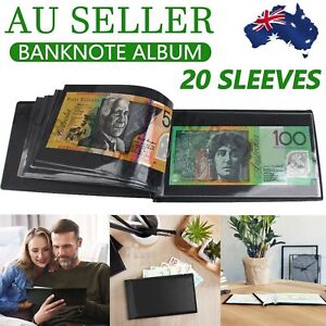 Paper Money Collection Album Book Banknote Cash Storage 20 Pockets 40 Holders