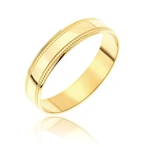 9ct Gold BRIDE Wedding Ring, Plain Gold Millgrain Edge 4mm, Lady Wedding Ring, - Picture 1 of 3