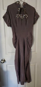 VESTIDO GRIS MANGA GORRA SIN MARCA AÑOS 50 DE COLECCIÓN CON EXTENSAS LENTEJUELAS AZUL/PLATEADO S/M - Imagen 1 de 10