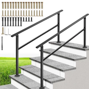 2-Pack 5 Step Hand Rails for Outdoor Steps Wrought Iron Railing for Porch Deck - Picture 1 of 8