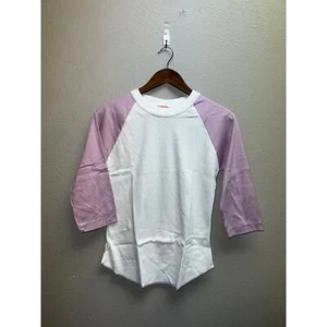 Women's 80s Vintage Lucky Star White Purple Raglan Shirt Blank Top - Picture 1 of 11