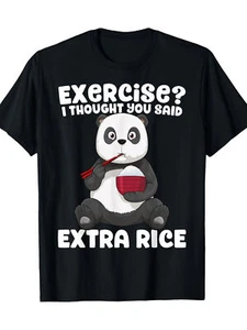 Men's Funny Panda "Extra Rice" Graphic T-Shirt - 100% Cotton, Casual Loose - Picture 1 of 1