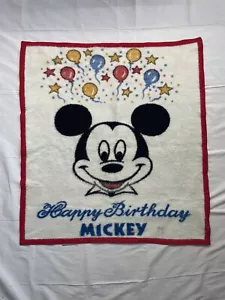 Vintage Biederlack Happy Birthday Mickey Mouse Baby Blanket 30 X 36 1984 - Picture 1 of 5