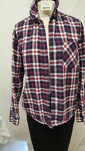 New Look Ladies Navy Blue & Red + White Check Long Sleeve Cotton Shirt Sz 10 577 - Picture 1 of 15