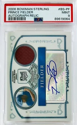 2006 Bowman Sterling Prince Fielder RC Relic Auto SP PSA 9 🔥 Pop 11 Rare - Image 1 of 4