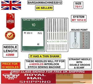 AGO DA MACCHINA DA CUCIRE INDUSTRIALE GROZ-BECKERT MY1014 H TAGLIA75/11 4 AGHI INTERBLOCCO - Foto 1 di 4