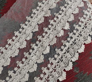 3.5 Yards 14" Wide White Tulle Mesh Lace/3 Layers Crochet Cotton Flower xh231 - Picture 1 of 2