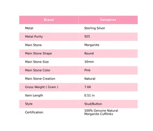 Sterling Silver Morganite Stone Pink Dads Gift Wedding Anniversary Cufflinks - Picture 1 of 5