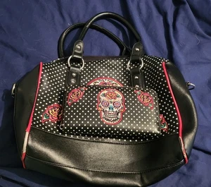 Banned Candy Skull Handbag & Matching Purse - Picture 1 of 3