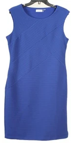Calvin Klein Dress Women’s 12 Blue Sheath Striped Sleeveless Unlined - Picture 1 of 7