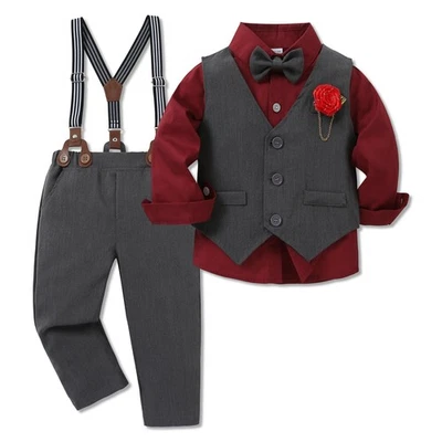 WESIDOM Niño Pequeño Niño Trajes Traje, Camisa de Vestir Formal + Corbata + Chaleco + Boutonniere +... Foto 1 de 4