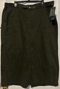 NWT Vtg Ralph Lauren Green Khaki Chino Belted Maxi Skirt Womens Size 20W Utility - Picture 1 of 7