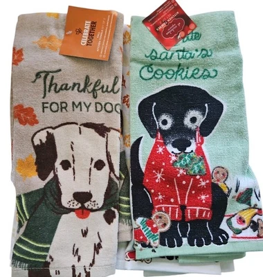 Lote de 4 Toallas de Cocina Cuadradas San Nicolás Otoño y Navidad - Perros Foto 1 de 4