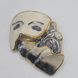 Vintage Drama Mask Brooch Porcelain Iridescent Plays Movies Actors - Picture 1 of 7