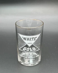 White & Gold Beer Shell Glass / Pre Pro Acid Etched / Claussen Brewing, Seattle - Picture 1 of 10