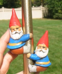 Vintage Garden Gnome Pixie Ceramic Candle Tree Hugger Pair Spindle Pole Climber - Picture 1 of 8