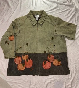 The Quacker Factory Women’s Embroidered Pumpkin Fall Leather Jacket Size 3XL - Picture 1 of 7