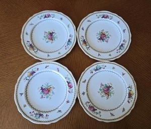 Set of 4 Vintage Spode Rockingham Bone China Floral Dinner Plates England 9 1/4 - Picture 1 of 9