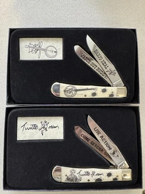 Estuche Cuchillos Trampero Tortuga y Banjo Neal Juego De 2 Hueso Blanco Dos Hojas RARO Foto 1 de 4