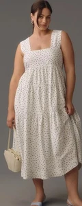 Anthropologie Helena Square-Neck Tiered Midi Dress Smocked Polka Dot 2X NWT - Picture 1 of 4
