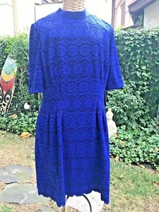 Vestido Vince Camuto Encaje Azul Cobalto Real Doble Forrado Mangas Cortas 14 Nuevo con Etiquetas $158 - Imagen 1 de 12