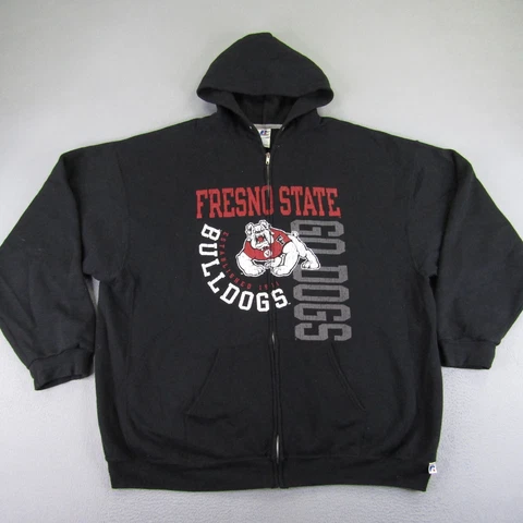 Vintage Fresno State Bulldogs Hoodie Mens 3XL Black Full Zip Russell Athletic ^ Cover