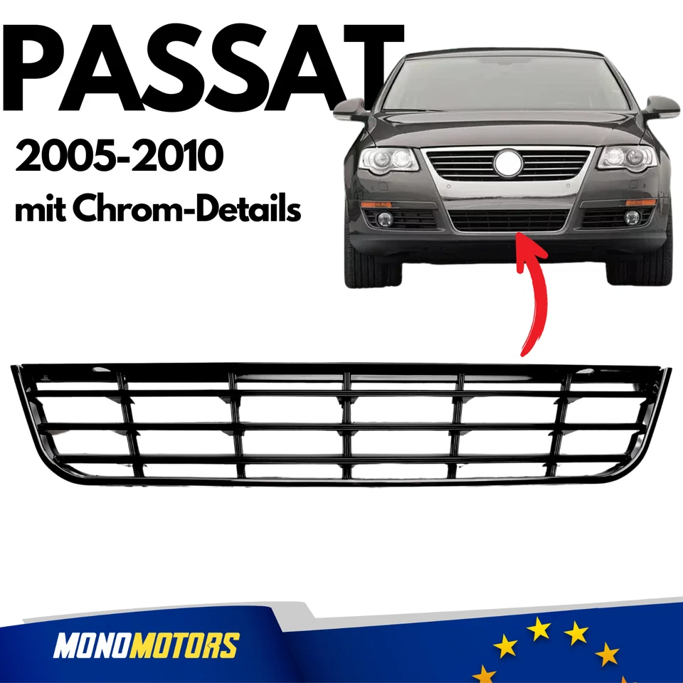CENTER GRILLE GRILL WITH CHROME DETAILS BUMPER FOR VW PASSAT 2005-10 3C0853677 - Image 1 of 4