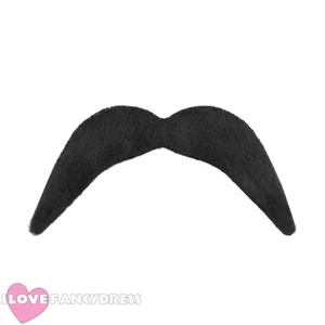 MEXICAN MOUSTACHE BLACK STICK ON WILD WEST FANCY DRESS COSTUME ACCESSORY 1970S - Picture 1 of 1