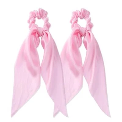 2pcs Knotted Bow Hair Scrunchies Elastic Hair Scarf Hair Ties Bands Satin Pink - Image 1 of 4