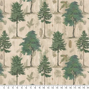Woodland Pine Trees Cotton Sewing Fabric 1/2 Yard David Textiles - Picture 1 of 1