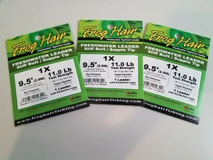 3x Frog Hair Freshwater Tapered Leader Stiff Butt/ Supple Tip 1X 9.5 Ft 11 lb - Picture 1 of 3