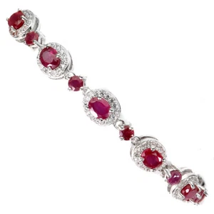 925 Sterling Silver Bracelet Oval Ruby Natural Gemstone Jewelry 9in Gift - Picture 1 of 9