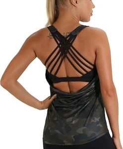 Women's Open Back Workout Athletic Yoga breathable Tank Tops with Built in Bra - Picture 1 of 73