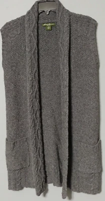 Eddie Bauer Long Sweater Cardigan Women's S Sleeveless Open Front 2 Pockets Gray - Image 1 of 4
